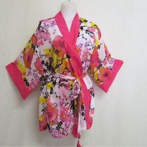 Josie Natori for Target Floral Chiffon Kimono Robe with Tassel Sash - Size XL